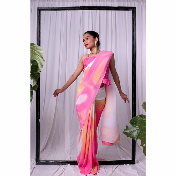 Pink Galaxy - Pleated Saree with Ready-Made/Pre-Stitched Option